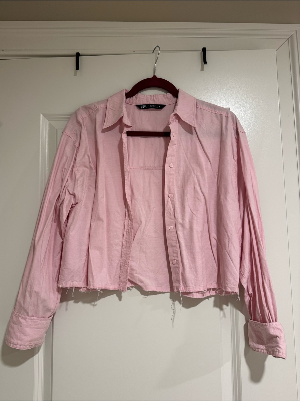 Zara Pink Cropped Button Down Shirt XS